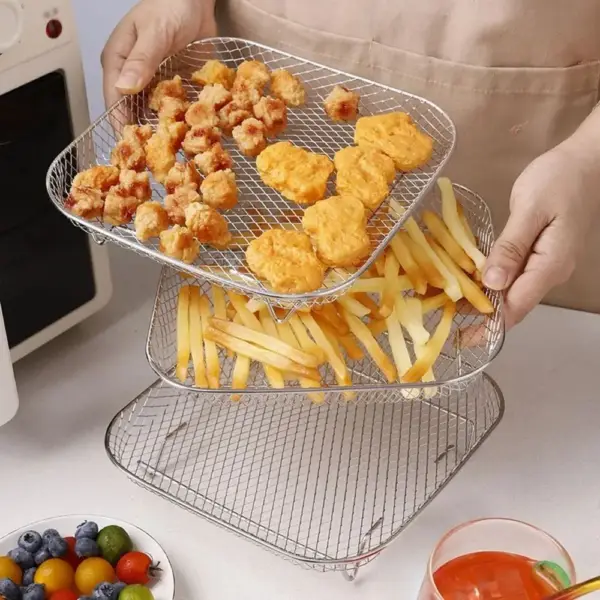 Airfryer-Zubehör: Stapelbarer Gitterrost, eckig oder rund – Bild 3