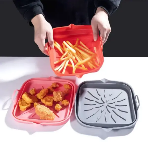 Airfryer-Zubehör: Silikonschale eckig mit Griffen
