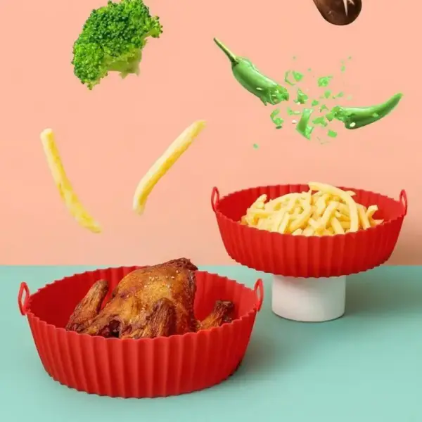 Airfryer Zubehör: runde Silikon-Einlage mit Griffen