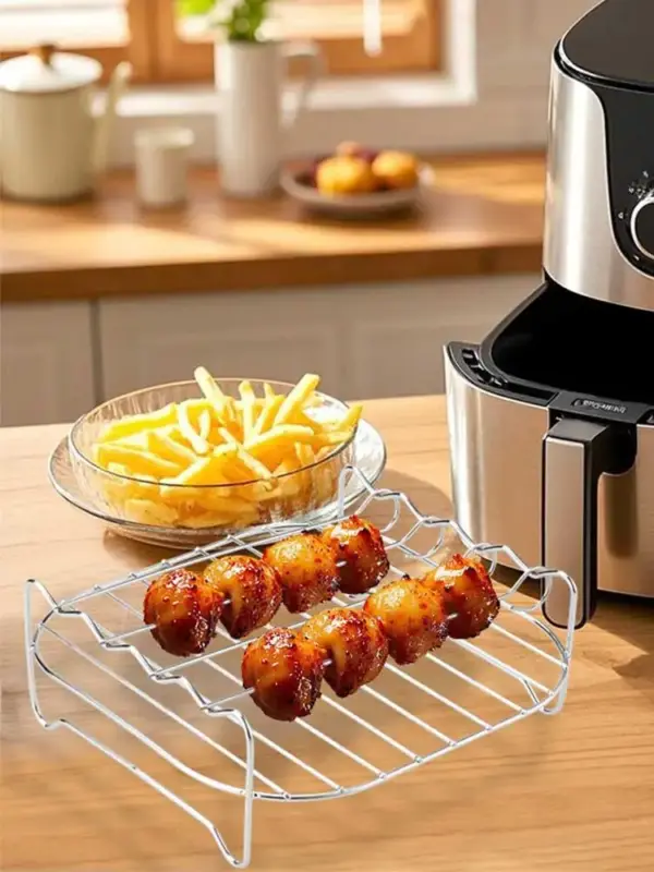 Airfryer-Zubehör: Doppelter Etagenrost mit Spießen – Bild 5