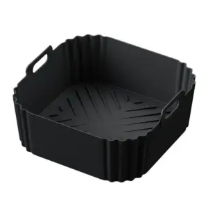 Airfryer Zubehör: quadratische Einlage mit Seitengriffen – Schwarz – ohne Löcher